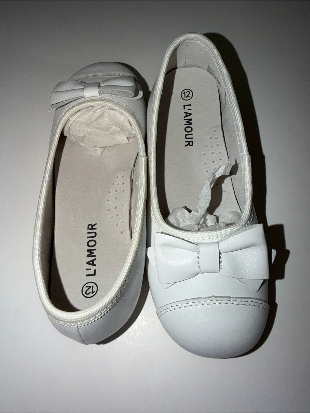 NWT L'Amour Girls Size 12 White Ballet Bow Flats | Communion Easter Wedding